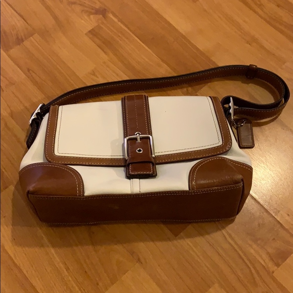 White and brown Coach Purse